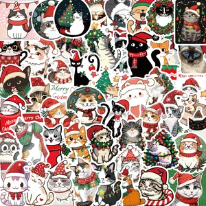 Adesivi per Gatti di Natale Cartoni Animati Impermeabili in PVC Opaco per Chitarra Laptop Bagaglio Fai da Te Festa Regalo
