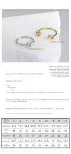 Detailed size chart for S925 sterling silver knot rings with inner diameter measurements