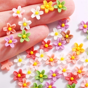 Colorful resin 3D cherry blossom nail art charms with five petals and yellow stamens