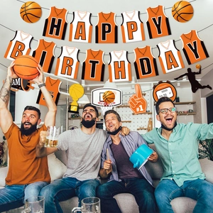 Basketball happy birthday party decorations set with sports banners and jersey cutouts