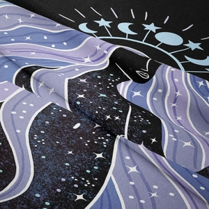 Close-up of bohemian tapestry fabric showing premium soft texture and goddess printing