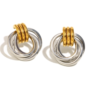 Boucles d'oreilles minimalistes en acier inoxydable plaqué or 18 carats et argent