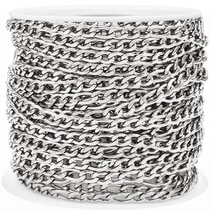 Bulk silver stainless steel NK 3:1 link chain on a spool for DIY jewelry making