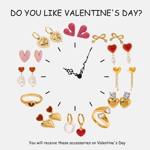 Parure bijoux cœur Saint-Valentin avec boucles d'oreilles et bagues en horloge