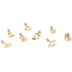 Goldenes 20G Edelstahl-Ohrpiercing-Set mit Regenbogen-Opalsteinen und Schraubverschluss