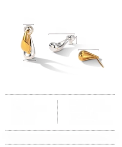 Detailed technical drawing of two-tone water drop earrings with size measurements
