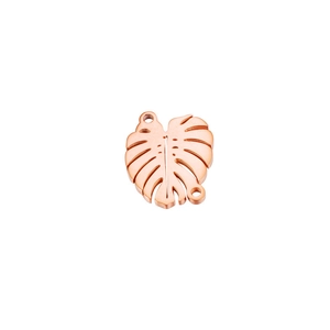 Detailed view of rose gold leaf connector pendant with two holes for DIY jewelry