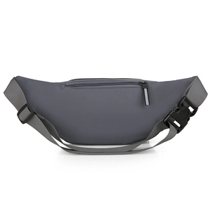 Waterproof grey multi-functional waist bag for sports with adjustable strap and black buckle