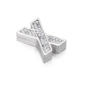 Polished stainless steel letter X pendant with sparkling rhinestones for DIY necklaces