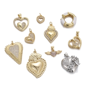 Heart Pendant 18K Gold Plated Copper Micro Pave Zircon DIY Jewelry Accessories For Women Elegant Sacred Style