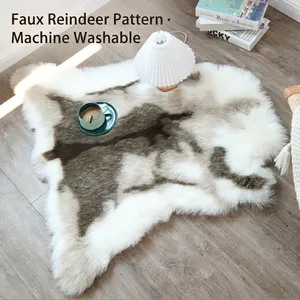 Faux Reindeer Fur Area Rug Acrylic Plush Carpet Suede Bottom Machine Washable Decorative Irregular Shag Mat For Living Room