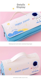 Detail view of astronaut pencil case with waterproof PU leather and soft handle
