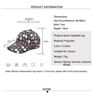 Unisex polyester baseball cap with Chinese pattern showing size and product parameters