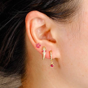 Luxury snake-shaped stud and floral earring set with sparkling zircons and red pendant