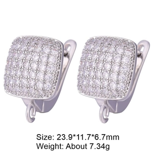 Detail of silver geometric square earrings with micro-pave crystals and connection loop