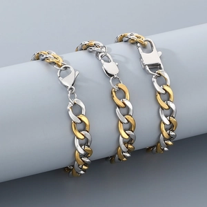 Two-Tone Stainless Steel Cuban Link Bracelet For Men Hip Hop Style Gold And Silver Plated Polished Curb Chain Jewelry