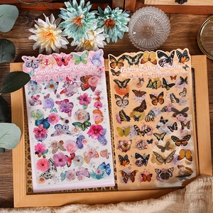 Floral butterfly stickers in pink and amber tones for DIY scrapbooking decoration
