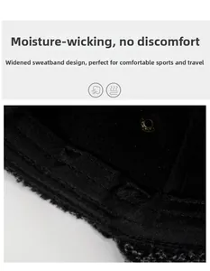 Macro shot of widened moisture-wicking sweatband inside the warm winter hat