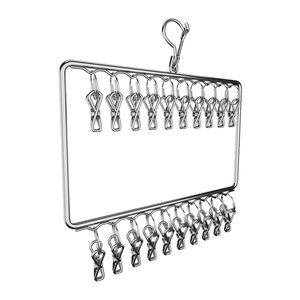 Multi-clip stainless steel laundry hanger with windproof hook for socks and underwear