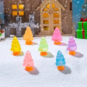 Luminous miniature Christmas tree resin ornaments for DIY snow scene micro landscape décor