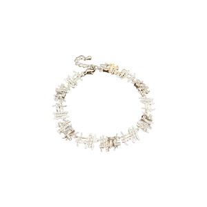 Minimalist silver chain necklace and bracelet set with square zircon geometric charms