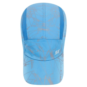 Breathable mesh summer cap in light blue with geometric patterns and sun protection