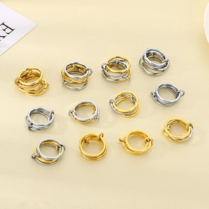 Interlocked Rings Stainless Steel Linked Circle Rhinestone Inlaid Fashion Stackable Minimalist Jewelry For Women