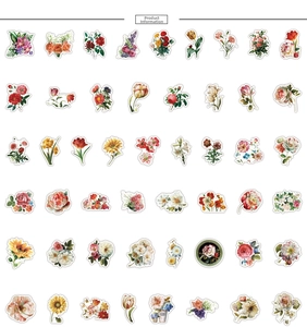 Close-up of assorted waterproof flower stickers including sunflowers and roses