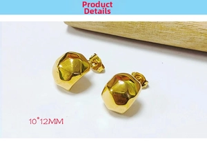 Detail view of 18K gold-plated irregular geometric stud earrings measuring 10x12mm