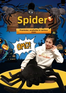 Detailed plush spider toy with soft fur and multi-leg design for Halloween decor