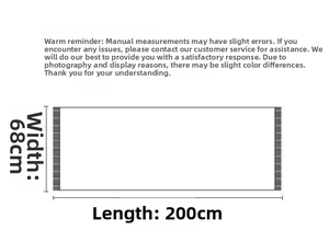 Size diagram of the winter scarf showing 200cm length and 68cm width dimensions