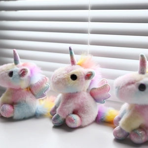 Unicorn Plush Keychain Rainbow Soft Long Hair Gradient Sparkling Wings Horn Bag Pendant Accessory Gift For Kids Girls