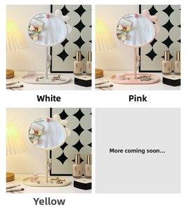 Bow-knot vanity mirror with jewelry tray in white, pink, and yellow color options