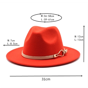 Guide des tailles pour chapeau fedora orange en laine avec mesures M et L