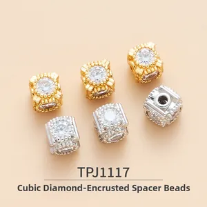 Macro detail of gold and silver cubic zircon spacer beads for DIY jewelry making
