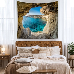 Détail d'une tapisserie bohème de grotte côtière pour décoration murale de chambre
