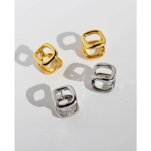 Minimalist square double-layered hoop earrings in gold and silver finish with long shadows