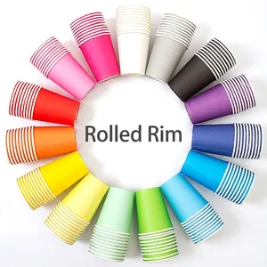 Set of colorful disposable paper cups in 14 vibrant shades for DIY party and coffee use