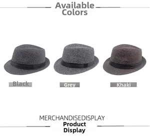 Drei Herren Wollfilzhüte in Schwarz, Grau und Khaki mit elegantem Zierband
