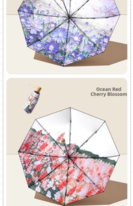Détail d'un parapluie compact à 5 plis avec motifs floraux artistiques peints à la main
