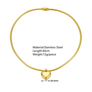 Minimalist gold stainless steel heart pendant necklace with 44cm snake chain for women