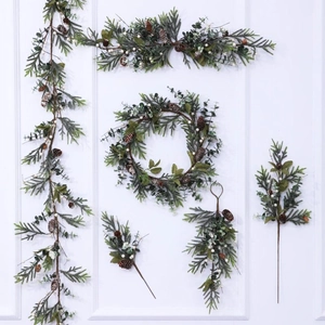 Artificial Christmas Wreath Garland With Pine Cones White Berries Eucalyptus Leaves Pine Needles Holiday Wall Door Decor