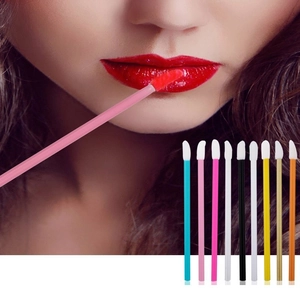 Professional disposable lip brushes with colorful hollow handles and soft white tips
