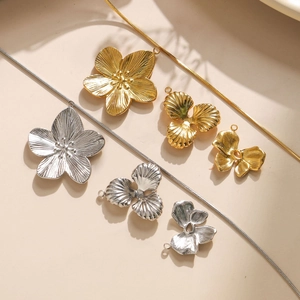 304 Stainless steel floral bow pendants in gold and silver finish with snake chain