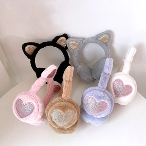 Kids Plush Earmuffs Cat Ears Sequin Warm Winter Ear Covers Adjustable Soft Faux Rabbit Fur Outdoor Cold Protection