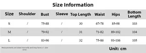 Detailed size chart for women's printed one-shoulder top and maxi skirt set with measurements