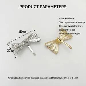 Minimalist alloy bow hair hook for low ponytail in polished gold and silver finishes