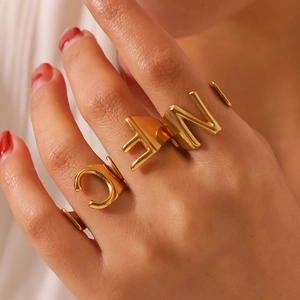 18k gold plated stainless steel open ring featuring bold cutout capital letter design