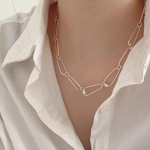 925 Sterling Silver Geometric Chain Link Necklace Minimalist Chic French Style Adjustable Jewelry For Women