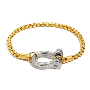 Bracelet chaîne en acier inoxydable plaqué or 18K avec fermoir manille en U argenté